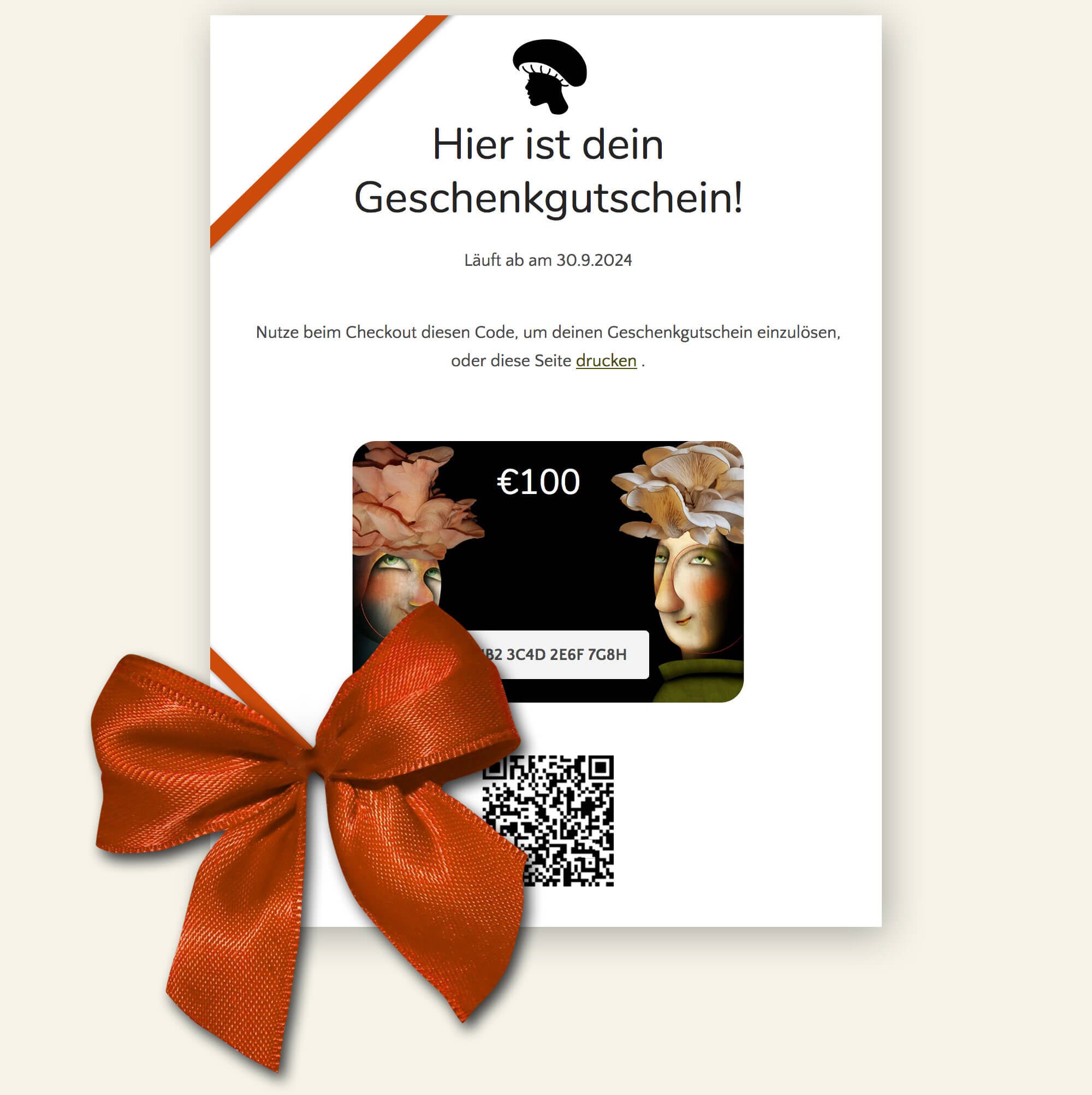 Pilzköpfe Geschenkgutschein mit Schleife